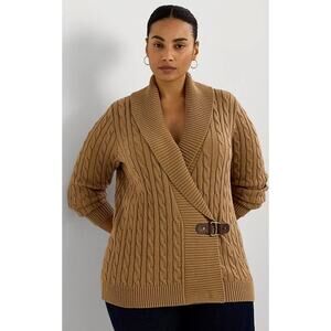 Lauren Ralph Lauren Cable Knit Buckled Sweater Plus Size 2X Caramel NWT
